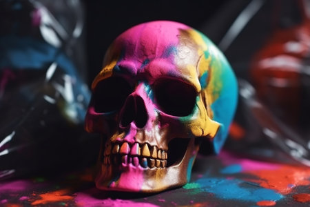 skull with bright Key . skittish concept . Halloween or Santa Muerte concept. Creative resource, AI Generatedの素材