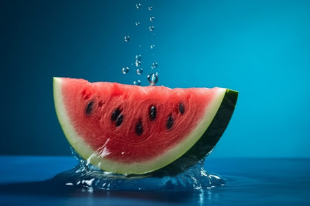 Softening watermelon cut on blue foundation with space for substance. Creative resource, AI Generatedの素材