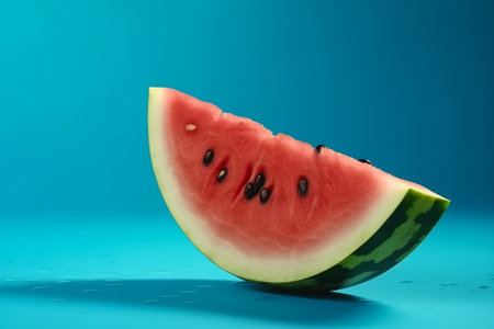 Softening watermelon cut on blue foundation with space for substance. Creative resource, AI Generatedの素材