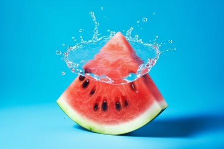 Softening watermelon cut on blue establishment with space for substance. Creative resource, AI Generatedの素材
