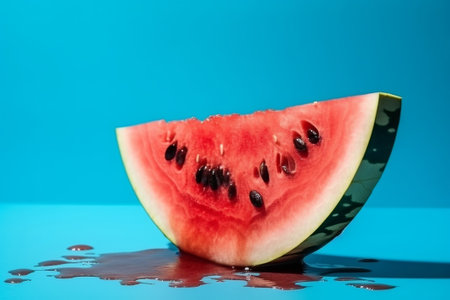 Softening watermelon cut on blue establishment with space for substance. Creative resource, AI Generatedの素材