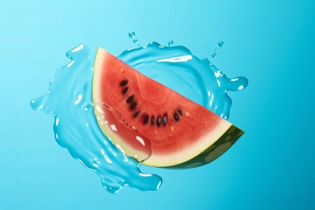 Softening watermelon cut on blue establishment with space for substance. Creative resource, AI Generatedの素材