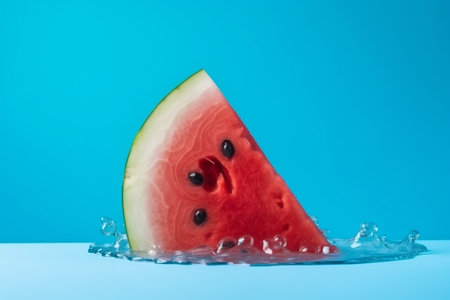 Softening watermelon cut on blue foundation with space for substance. Creative resource, AI Generatedの素材