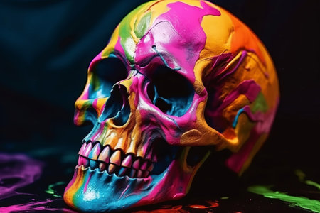 skull with bright Key . skittish concept . Halloween or Santa Muerte concept. Creative resource, AI Generatedの素材