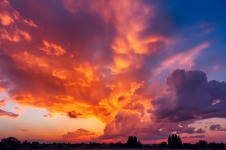 Utterly big sunset with discolor aristocratic lit by the sunlight . brilliantly epic throw. Creative resource, AI Generatedの素材