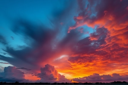 Utterly outstanding sunset with color dark lit by the sunlight . bright epic flip. Creative resource, AI Generatedの素材