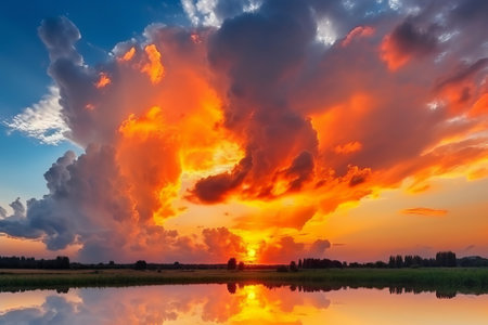 Utterly boastfully sunset with discolor aristocratic lit by the sunlight . brilliantly epic throw. Creative resource, AI Generatedの素材
