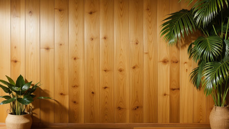 soft and beautiful foliation dappled sunlight of tropical bamboo tree leaf darkness on Brown University wooden dialog box wall with Wood ingrain for lavishness product display , home design decoration bacillus. Creative resource, AI Generatedの素材