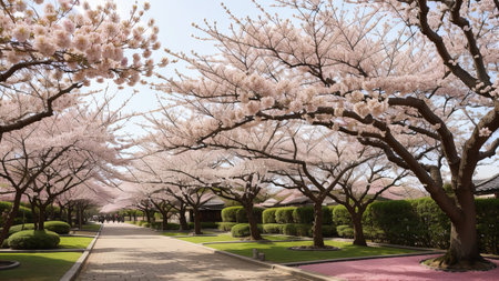 traditional Japanese flower sakura cherry flower tree. Creative resource, AI Generatedの素材