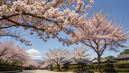 traditional Japanese flower sakura cherry bloom Tree. Creative resource, AI Generatedの素材