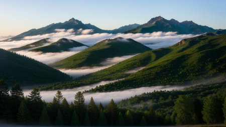 batch afforest fog morning mystic. Creative resource, AI Generatedの素材