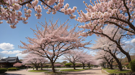 traditional Japanese flower sakura red flower corner. Creative resource, AI Generatedの素材
