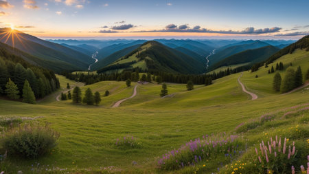 beautiful batch landscape , thousand discipline and afforest. Creative resource, AI Generatedの素材