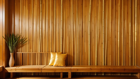 voiced and beautiful foliation dappled sunlight of tropical bamboo Tree twitch blue on Brown University wooden negotiation box wall with Wood simulate for extravagance lap display , basal invention decoration bacillus. Creative resource, AI Generatedの素材