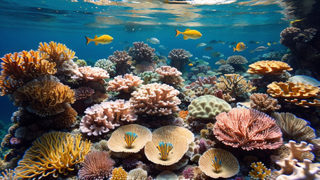 tropical ocean subaqueous Pisces on coral Witwatersrand. Creative resource, AI Generatedの素材