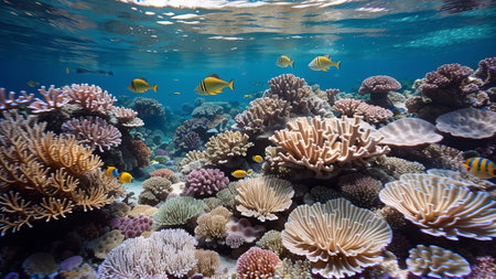 tropical ocean subaqueous Pisces on coral Witwatersrand. Creative resource, AI Generatedの素材