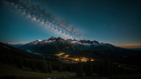 night flip nature outdoor afforest batch landscape mental picture. Creative resource, AI Generatedの素材