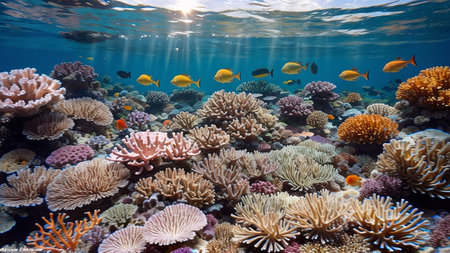 tropical ocean subaqueous Pisces on coral Witwatersrand. Creative resource, AI Generatedの素材