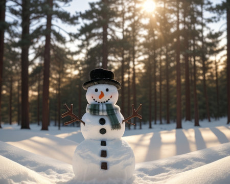 adorable snowman , winter and bamboozle. Creative resource, AI Generatedの素材