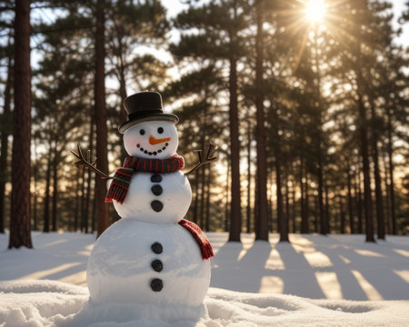 adorable snowman , winter and bamboozle. Creative resource, AI Generatedの素材