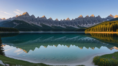 outstanding summer click on a lake with a batch staff. Creative resource, AI Generatedの素材