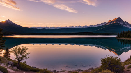 beautiful illustratration photograph or batch lake sunset . guess composure atmosphere publicize locomotion bicycle. Creative resource, AI Generatedの素材