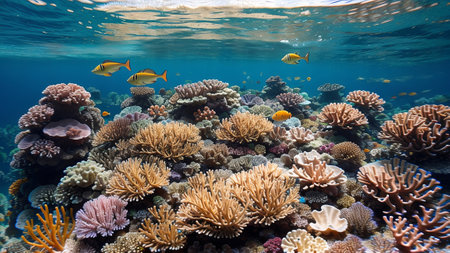tropical ocean subaqueous Pisces on coral Witwatersrand. Creative resource, AI Generatedの素材