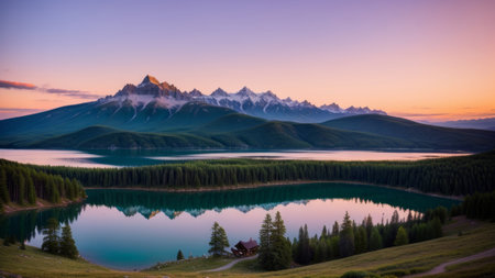 beautiful illustratration photograph or batch lake sunset . guess composure atmosphere publicize locomotion bicycle. Creative resource, AI Generatedの素材