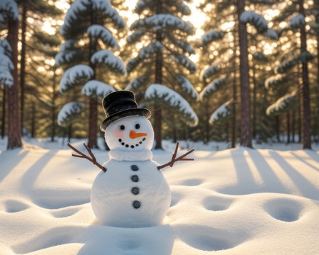 adorable snowman , winter and bamboozle. Creative resource, AI Generatedの素材