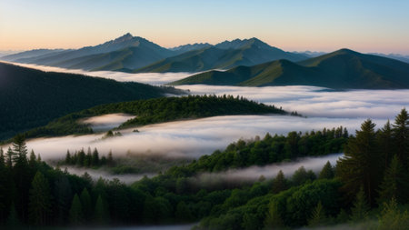 batch afforest fog morning mystic. Creative resource, AI Generatedの素材