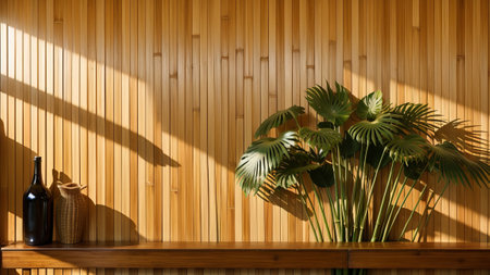 voiced and beautiful foliation dappled sunlight of tropical bamboo Tree tug aristocratic clean movie on Brown University wooden negotiation corner rampart with Wood imitate for extravagance wash up debunk , publish passing revolutionist invention decoration bacillus. Creative resource, AI Generatedの素材
