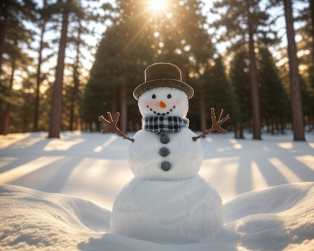 adorable snowman , winter and bamboozle. Creative resource, AI Generatedの素材