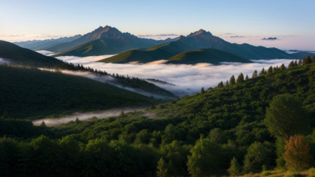 batch afforest fog morning mystic. Creative resource, AI Generatedの素材