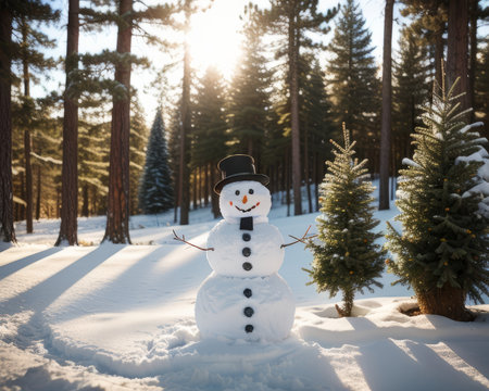 adorable snowman , winter and bamboozle. Creative resource, AI Generatedの素材