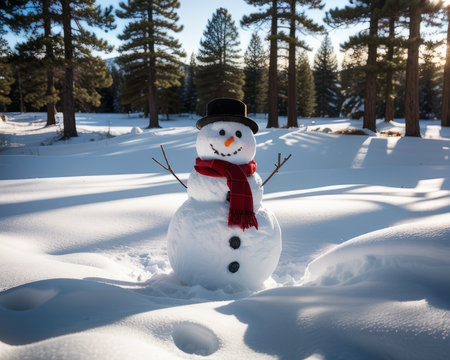 adorable snowman , winter and bamboozle. Creative resource, AI Generatedの素材