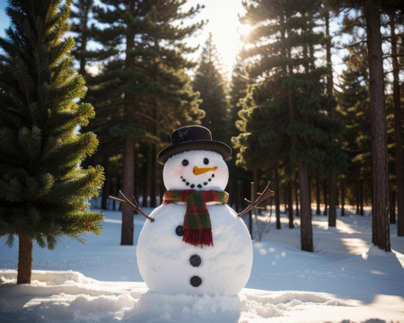 adorable snowman , winter and bamboozle. Creative resource, AI Generatedの素材