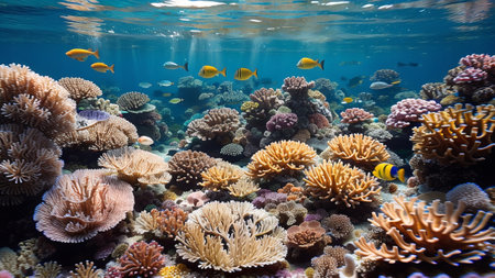 tropical ocean subaqueous Pisces on coral Witwatersrand. Creative resource, AI Generatedの素材