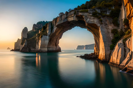 delightful ocean beach with rock candy. Creative resource, AI Generatedの素材