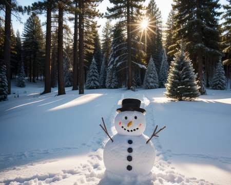 adorable snowman , winter and bamboozle. Creative resource, AI Generatedの素材