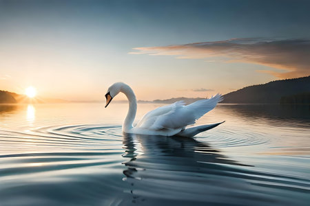 Imagine an abstraction depicting of a elegant affirm glide across a composure lake. Creative resource, AI Generatedの素材