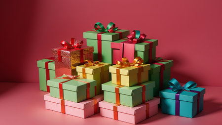pile of gift or salute corner on bright studio background. Creative resource, AI Generatedの素材