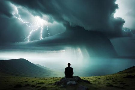 thought clash like thunderstorm in their interrupt judgment. Creative resource, AI Generatedの素材