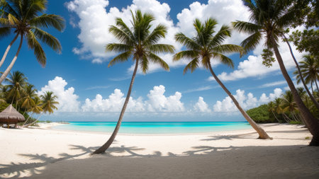 palm corner on the beach on a tropical island. Creative resource, AI Generatedの素材