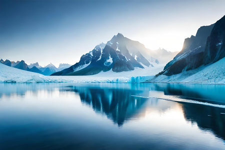 A hypnotize horizon of a glacier with arctic amobarbital sodium imbue and towering freeze United States Constitution. Creative resource, AI Generatedの素材