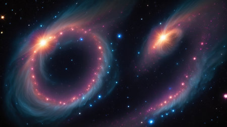 ethereal picture of twirling universes, firmament bodies, and enormous marvels within the profundities of space. Creative resource, AI Generatedの素材