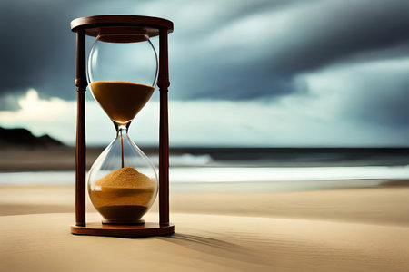 Show off an hourglass with the ultimate grains of sand falling, inferring the conclusion of one year and the graduation of another. Creative resource, AI Generatedの素材