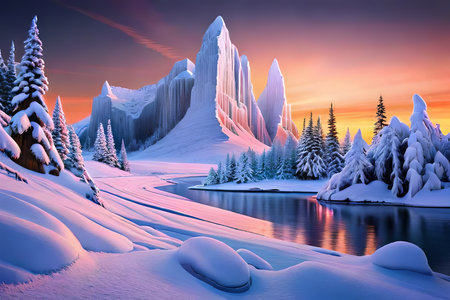 Shape overwhelming ice courses of improvement reflecting the enthusiastic colors of Christmas lights. Creative resource, AI Generatedの素材