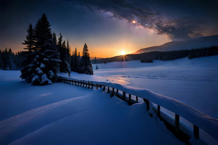 Appear off a calm scaled down as Santa's sleigh coasts through a starry, snow kissed sky. Creative resource, AI Generatedの素材