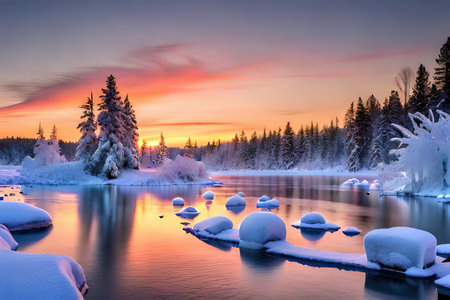 Shape overwhelming ice courses of progression reflecting the energized colors of Christmas lights. Creative resource, AI Generatedの素材