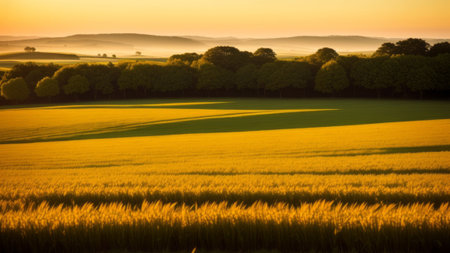 A field of wheat influencing within the breeze, capturing the delicate dissemination of daylight over the arrive. Creative resource, AI Generatedの素材